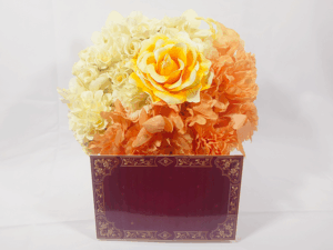 楽屋花アレンジ／黄色系2色ベース+グラデローズ／Yatsugi Flower Dye Lab（八ツ木フラワーダイラボ）