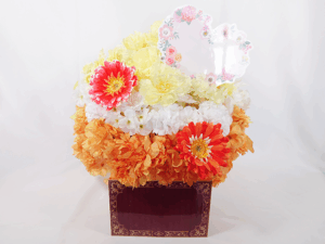 楽屋花アレンジ／3色ベース+グラデ＆レインボーガーベラ／Yatsugi Flower Dye Lab（八ツ木フラワーダイラボ）