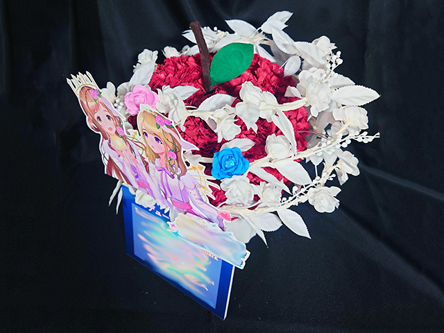 楽屋花アレンジ／立体フラワーリンゴ+フラワーリング2／Yatsugi Flower Dye Lab（八ツ木フラワーダイラボ）